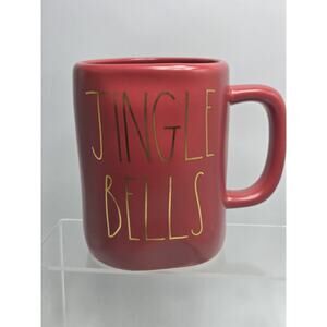 Rae Dunn Magenta 'Jingle Bells' Matte Red Gold Mug Cup Christmas Pottery
